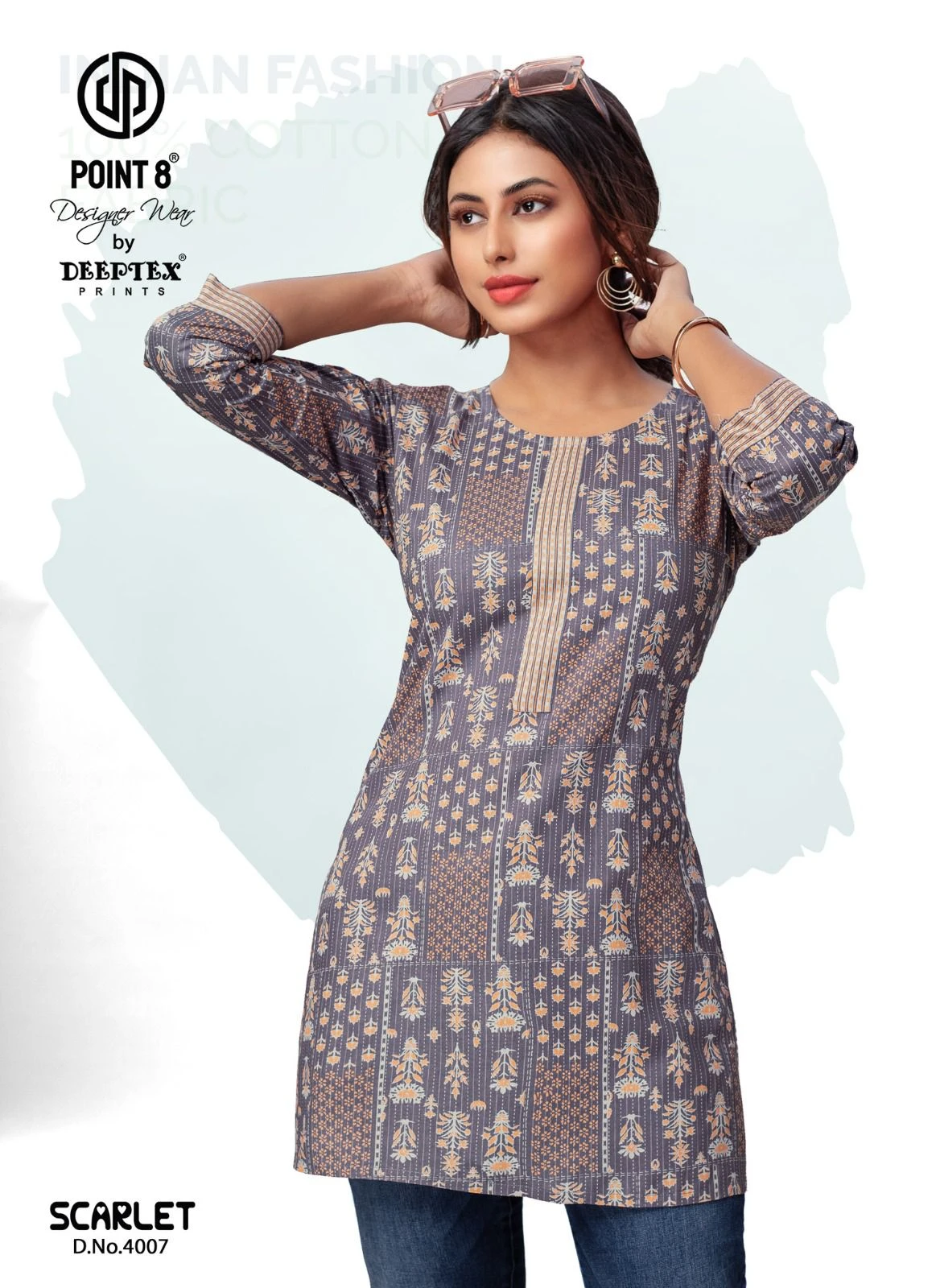 Deeptex Scarlet Vol 4 Cotton Wholesale Short Tops Catalog — Wholesale Cotton Kurti Pant Set, Deeptex wholesale from Surat — view 4
